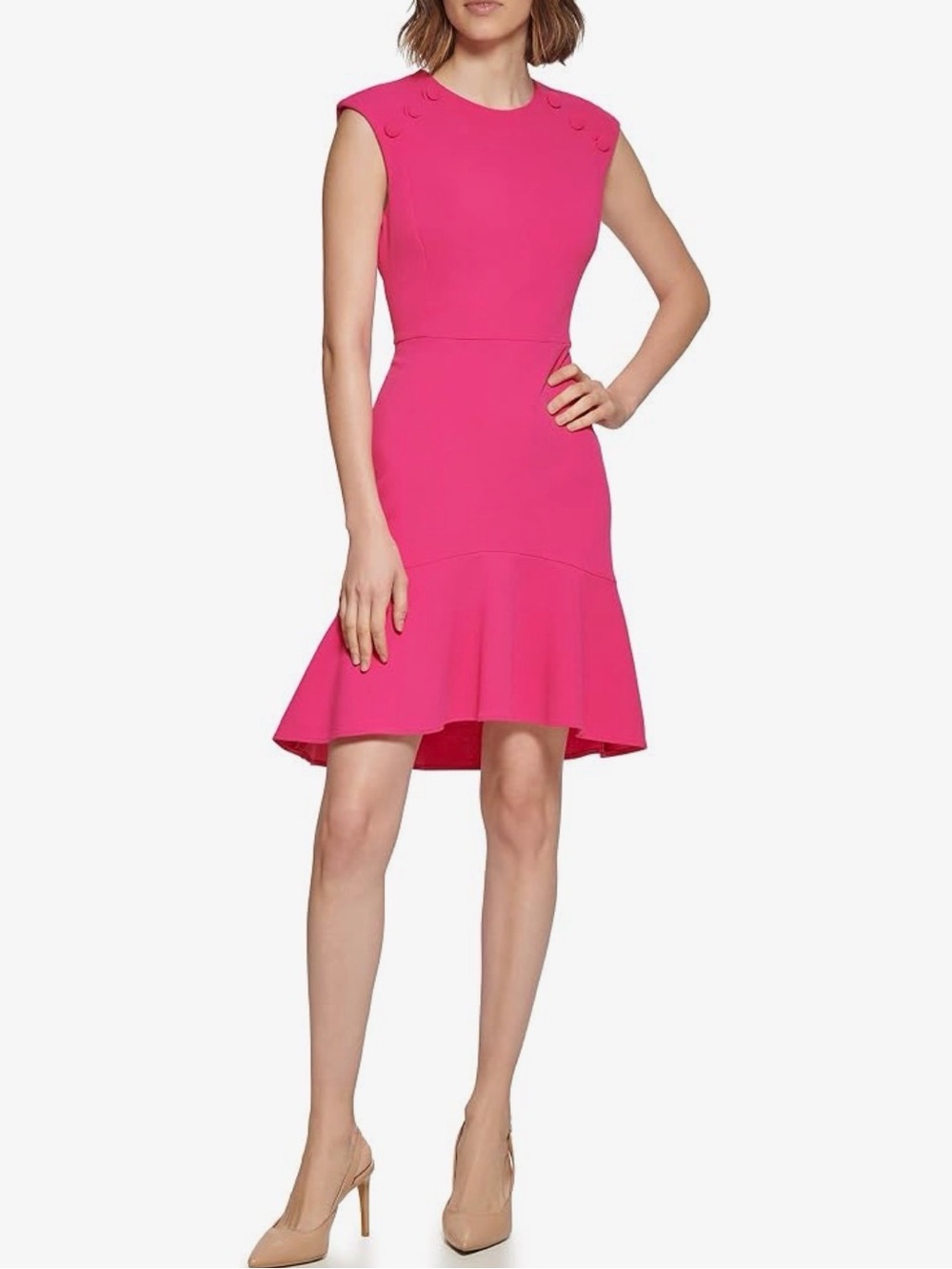 Calvin Klein Pink Sleeveless Midi Sheath Ruffle Hem Dress